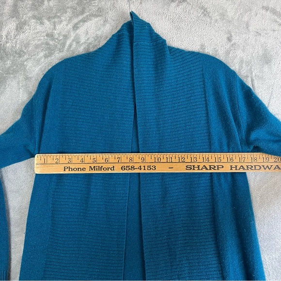 Cynthia Rowley 100% Cashmere Cardigan Sweater Small Peacock Blue Open Front Soft - Picture 13 of 15